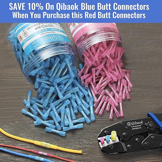 Qibaok 200 PCS Heat Shrink Butt Connectors, Waterproof Insulated Electrical Wire Crimp Connectors Butt Splice Terminal for Automotive Marine Boat Truck Trailer Stereo
