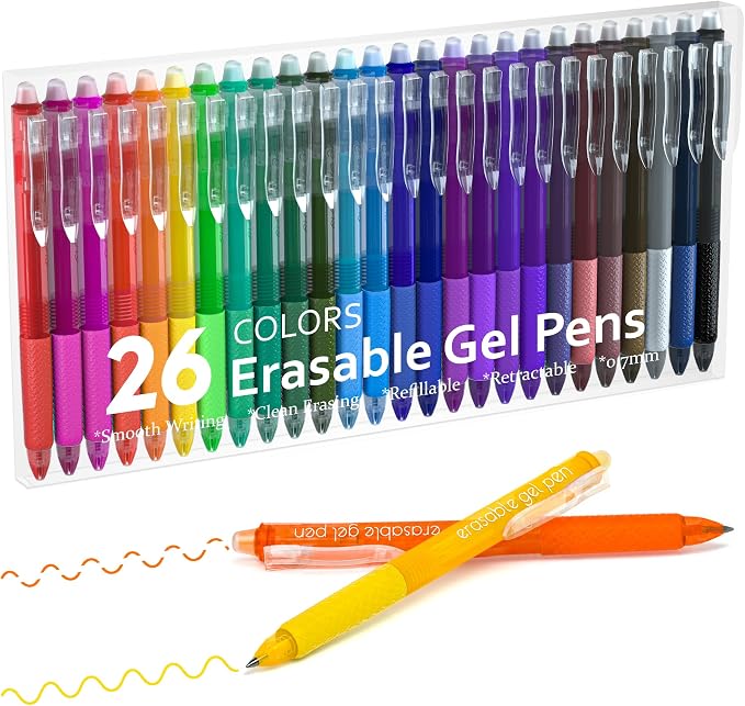 Lineon Erasable Gel Pens, 26 Colors Retractable Erasable Pens Clicker by ShuttleArt