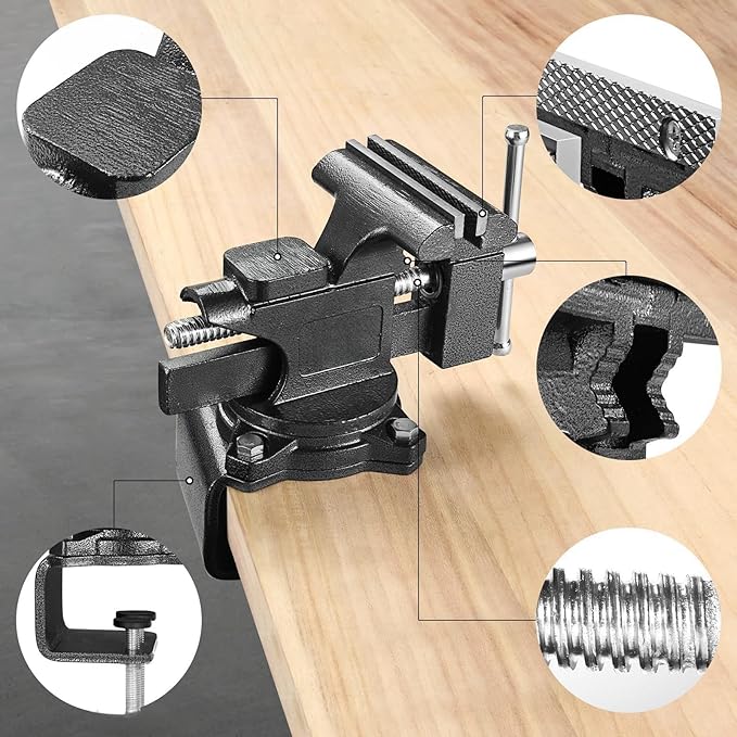 Bench Vise, 6" Table Vise For Workbench,2-in-1 Multi-Purpose Heavy Duty Bench Vice With Multifunctional Soft Jaws, 270° Swivel Base Home Vise for Woodworking,Home Workshop,Welding and DIY