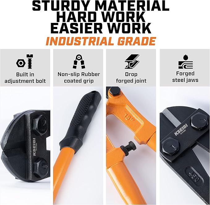 KSEIBI 141580 Heavy-Duty Medium Size Bolt Cutter 18" for Cutting Fence, Steel Wire, Chain, Screws, Rivet, and Medium Padlock, with Soft Grip Rubber Ergonomic Handle Cutters