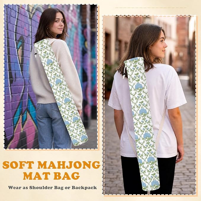 Blue Hydrangea Block Print Mahjong Mat Bag - Image 7