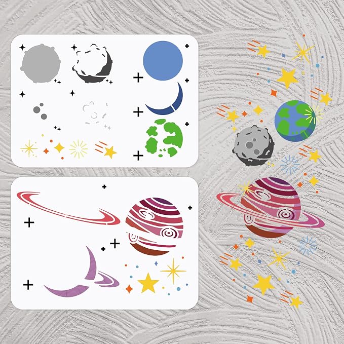 INFUNLY 2pcs Space Planets Wall Stencils by INFUNLY
