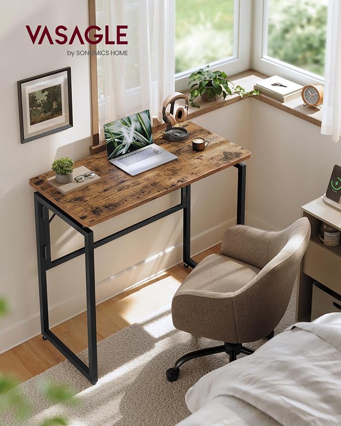 VASAGLE Folding Desk, Foldable Computer Desk, One-Piece Desktop, Rounded Edges - Image 2