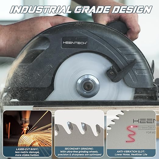 KEENTECH 7-1/4 Inch Woodworking Circular Saw Blade 24T 40T 60T 3-Pack, Non-Stick Coating, Tungsten Carbide Tipped, ATAF Grind, 5/8 Inch Arbor Hole with Diamond Cutout