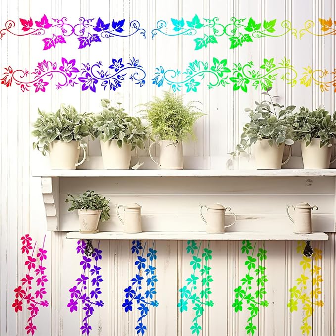 12pcs Leaf Vine Stencils, Leaves & Flower Stencil Reusable Floral Stencil - Image 7