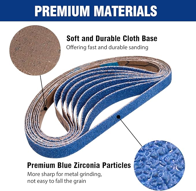 40 PCS 1/2" x 18" Zirconia Sanding Belts,8 Each of 40/60/80/120/240 Grits Belt Sander Paper,1/2 x 18 Inch Sanding Belts for Air Belt Sander, Woodworking, Metal Polishing, Derusting
