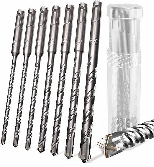 KSP-TEC® | Carbide - Cross Tipped SDS-Plus Rotary Hammer Drill and Chisle Bit Set with Storage Case for Masonry, Concrete, Brick, Stone