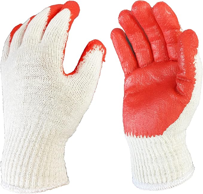 SAVER Non-Slip Red Work Gloves for Construction Latex Rubber Palm Coated - Premium Daily Safety Work Gloves
