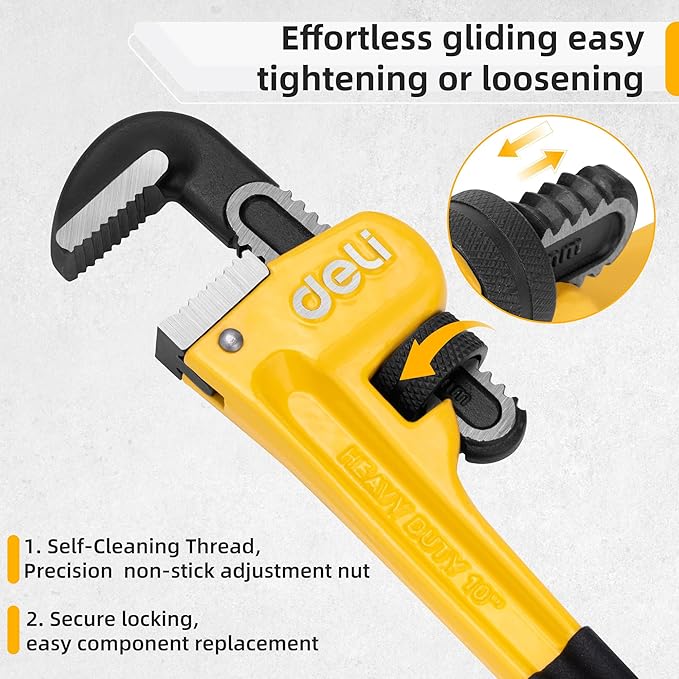 deli Pipe Wrench 14-inch, Heavy Duty Straight Adjustable Wrench, Professional Plumbing wrench tools, for Pipe, Home, Vehicle repair