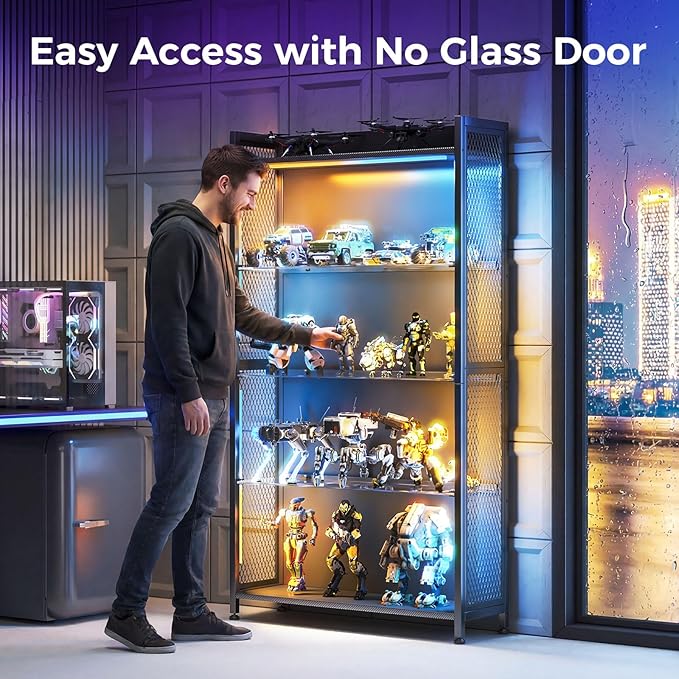 AODK Display Case with LED Lights, Display Cabinet with Glass Storage Shelves - Image 7