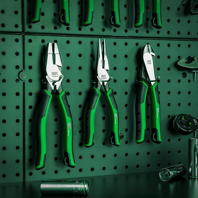 SK 3-Piece Pliers Set, 9.5-Inch Linesman, 8-Inch Diagonal & Needle Nose Pliers, Premium CR-V Construction, Ergonomic Anti-slip Handle, with Rolling Pouch