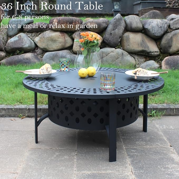 OutVue 36 Inch Fire Pit with 2 Grills, Wood Burning Fire Pits - Image 3