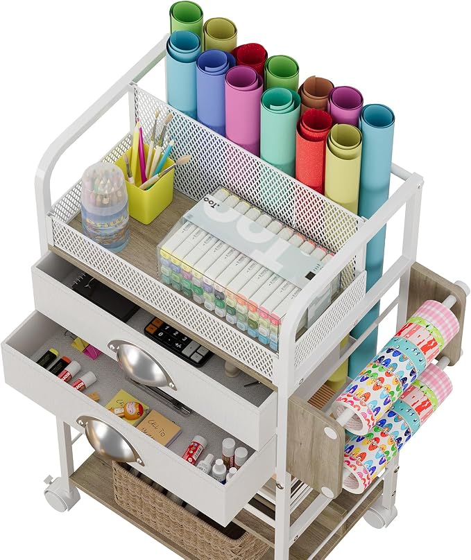 Rolling Wrapping Paper Storage Cart Organizer White | 16.54×11.4×32.68 in - Image 2