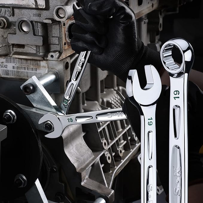 SK Combination Wrench Set, Metric 8 to 19mm, 12-Piece, SuperKrome Finish, Premium CR-V Construction, with Rolling Pouch