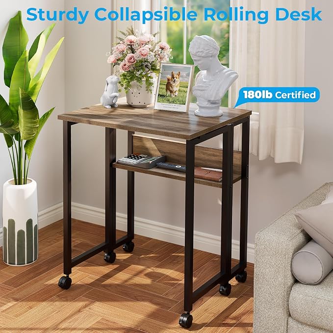 GreenForest Folding Desk with Wheels, 24.8" Rolling Table - Image 8