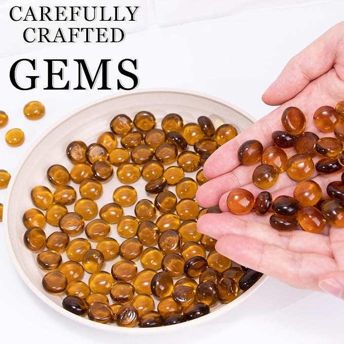 50PCS Mini Glass Gems, Amber Mancala Stones Flat Bottom Marble Beads - Image 2