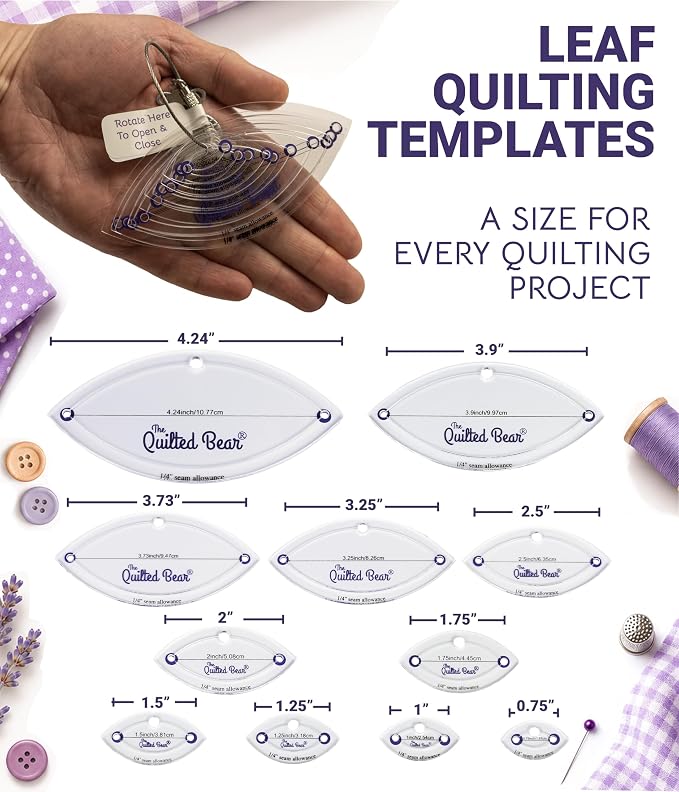 The Quilted Bear Leaf Quilting Templates – 8 Clear Non-Slip Acrylic Quilt - Image 2