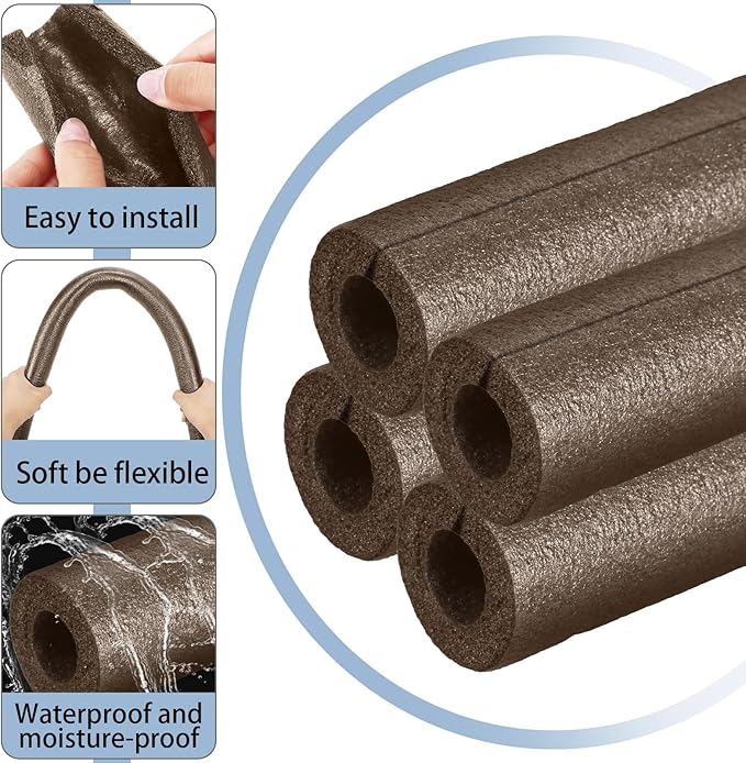 Amylove 12 Pcs 3.3 Feet Foam Pipe Insulation Foam Tube Insulating Water Pipe Pool Swim Noodles Heat Preservation Pipe Covers for Tubing Outdoor Freeze Protection (Brown,1.5 Inch)