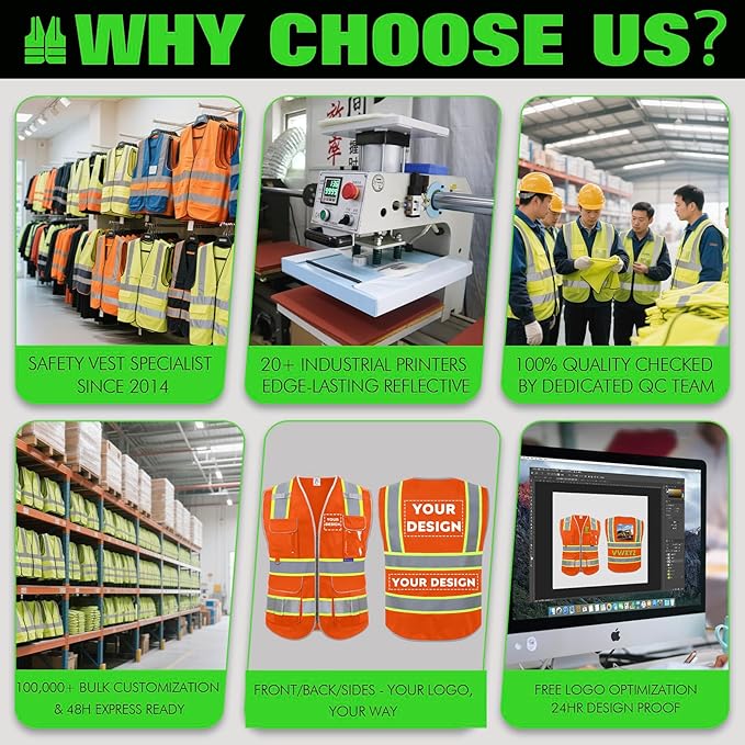 BeautyWill Custom Logo 10/20 Pack Safety Vest Class2 High Visibility Vest with Pockets Breathable Construction Vest Bulk