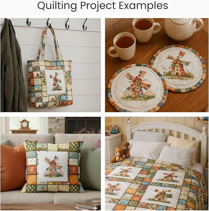 Patchwork Fabric Panel with Windmill Designs – 100% Cotton Satin, 6 Printed - Image 9