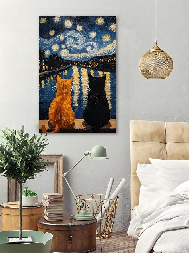 Cat Stamped Cross Stitch Kits for Adults, 11CT Needlepoint Starry Sky Counted - Image 4