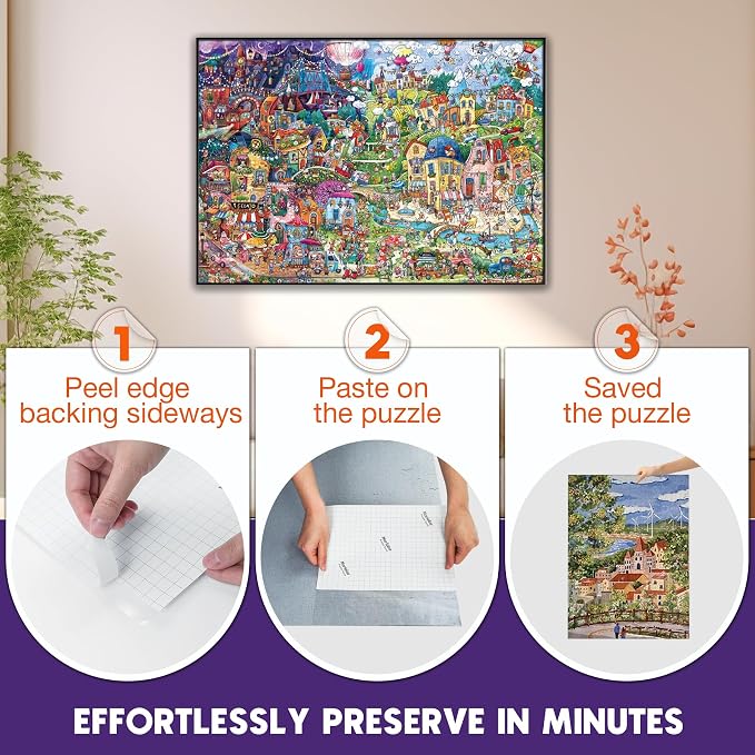 Nariolar Ultra-Adhesion Transparent Puzzle Glue Sheets, 16 Puzzle Saver Sheets - Image 4