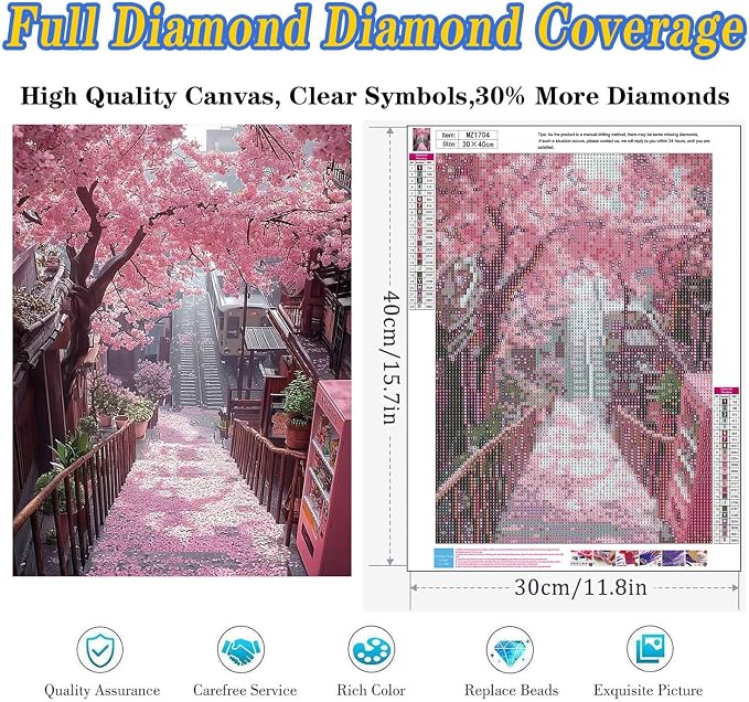 Flowers Diamond Art Kits for Adults, Full Drill Pink Diamond Painting Kits for - Image 4