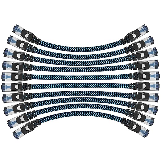 Cat8 Ethernet Cable 15 ft 10 Pack, High Speed 40Gbps 2000MHz, Braided, Blue, Compatible with Router, Modem, Laptop, PC, Gaming