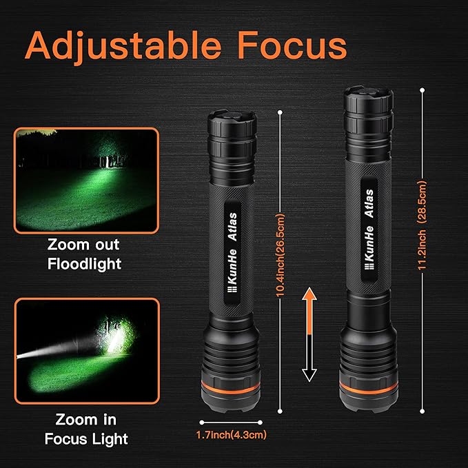 KunHe Heavy Duty 3D Cell LED Flashlights Large Aluminum Zoomable High Lumens 1200 LM Battery Powered Single Mode Flash Light- Big Flashlight for Home Emergency Power Outages Camping Car