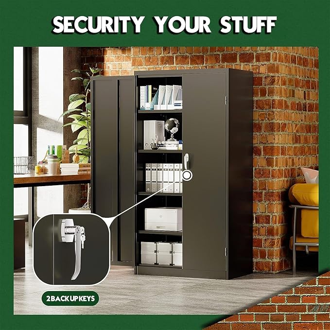 Greenvelly Metal Garage Storage Cabinet, 72” Lockable Storage Cabinet with Adjustable Shelves, Steel Tool Organizer for Home Office, Garage, School, Classroom(36" W x 18" D)