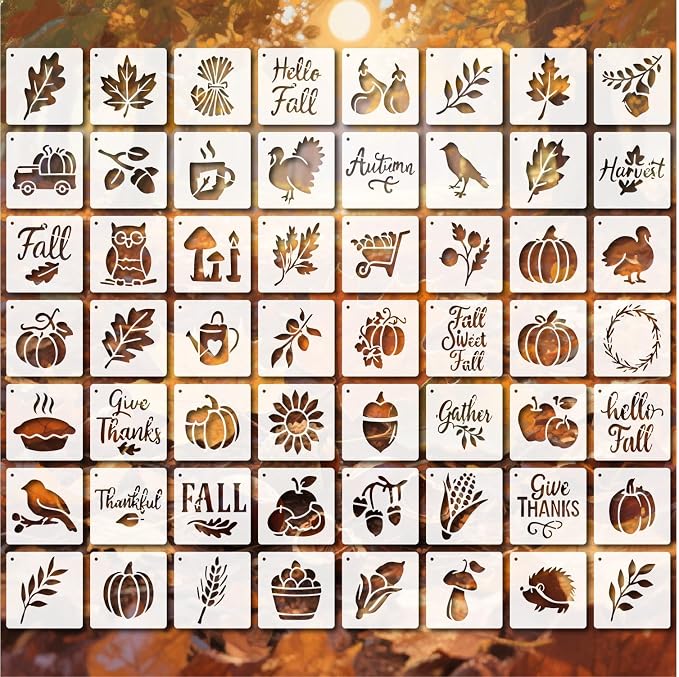 Fall Stencils 56PCS 4in Reusable Plastic Templates Fall Craft Paint Stencil DIY by BLOSSOMLAYER