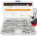 SVAAR 0 Gauge 2 Gauge 4 Gauge Terminals Copper Lugs kit Tinned Copper Wire Lugs with 5/16" and 3/8" Ring Terminals Battery Cable Lugs Terminal Connectors Heavy Duty Crimp Cable Ends + 3:1 Heat Shrink