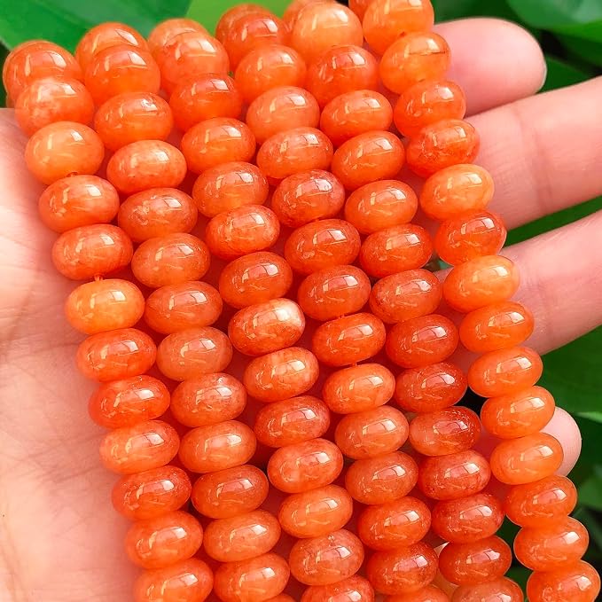 Songxi 5x8mm Natural Orange Colored Jade Stone Rondelle Beads, Gemstone - Image 2