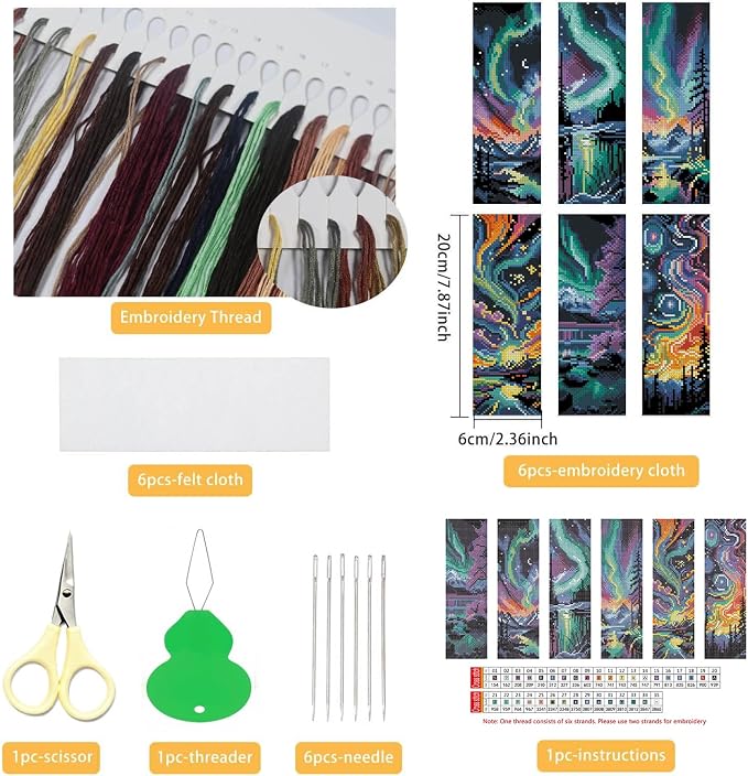 NEGEKFKX 6 Pcs Starry Sky Cross Stitch Bookmark Kit - Image 2