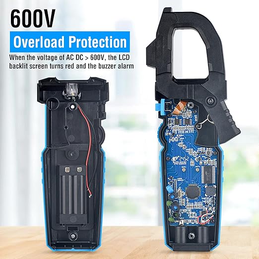 Digital Inrush Clamp Meter Multimeter, MESTEK T-RMS 6000 Counts 600A Current Amp Volt Meter with VFD,LOZ Mode; Measures NCV AC/DC Current Voltage Temperature Resistance Capacitance Continuity