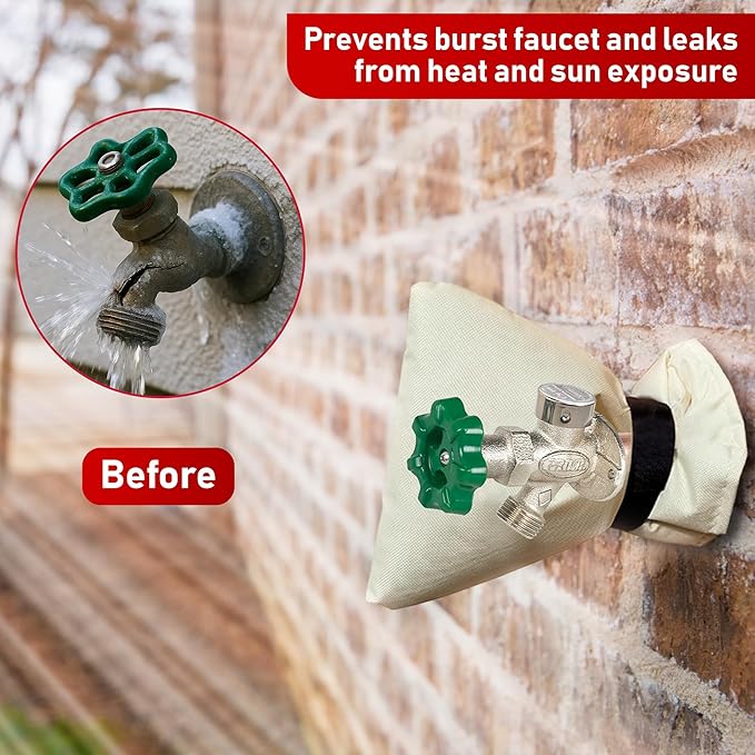 Redford Supply Co. Cold Snap (0°F) 2 Pack Outdoor Faucet Covers for Winter Freeze Protection, 7.5"W x 9.5"H, Foam Spigot Covers Winter Insulated, Outside Pipe Cover, Insulated Hose Bib Cover (Beige)