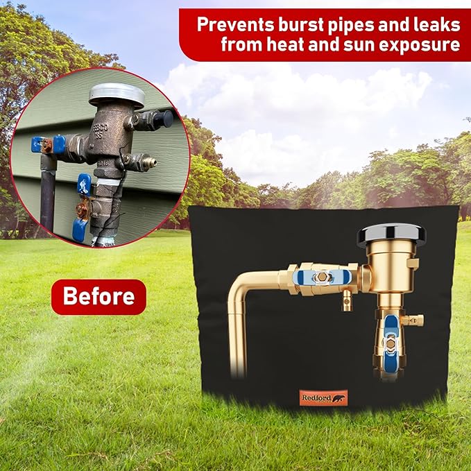 Redford Supply Co. Cold Snap (5°F) Backflow Preventer Insulation Cover, 30"W x 24"H, Pipe Insulation, Water Sprinkler Covers for Outside, Sprinkler Backflow Cover for Winter, Well Pump Bag (Black)