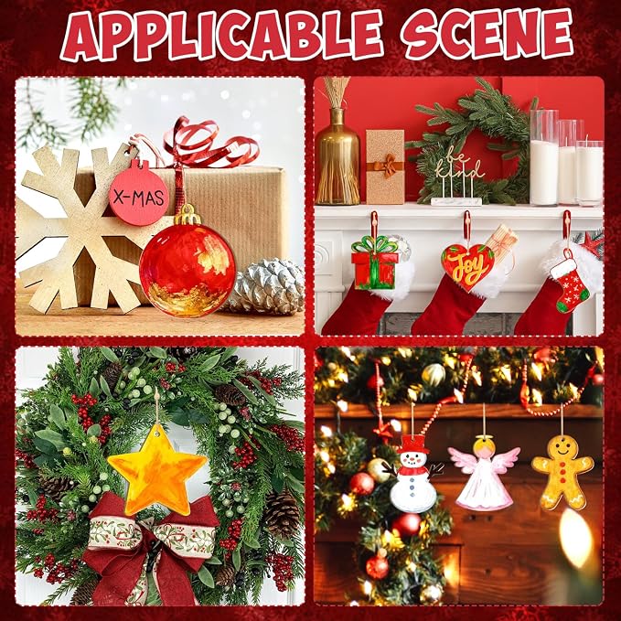 80PCS Wooden Christmas Ornaments to Paint, 8 Styles DIY Blank Unfinished Wood - Image 6