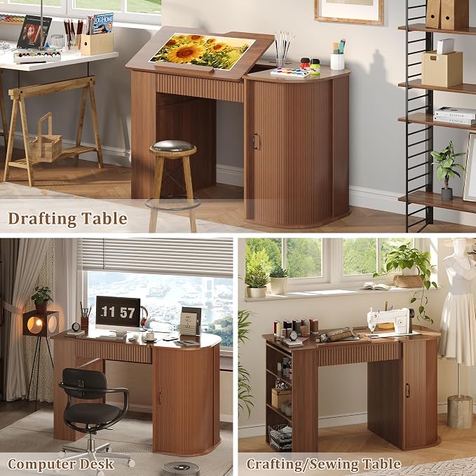 Drafting Table with Storage Cabinet & Drawers, Adjustable Drawing Table with - Image 7