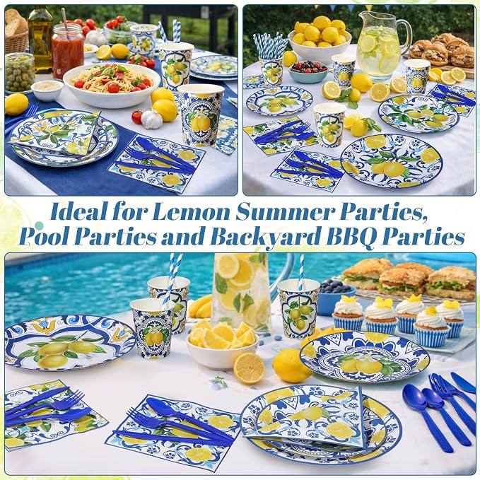 450 Pcs Capri Lemon Party Tableware Set Decorations Mediterranean Blue and - Image 5