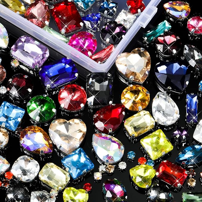 460 Pieces Sew on Rhinestones Glass Sewing Claw Gemstones and Crystals Metal by Canlierr