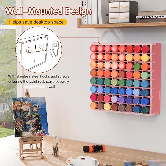 Krafetto 64 Grids Craft Paint Storage Organizer, Wall-mountable Paints Holder - Image 3