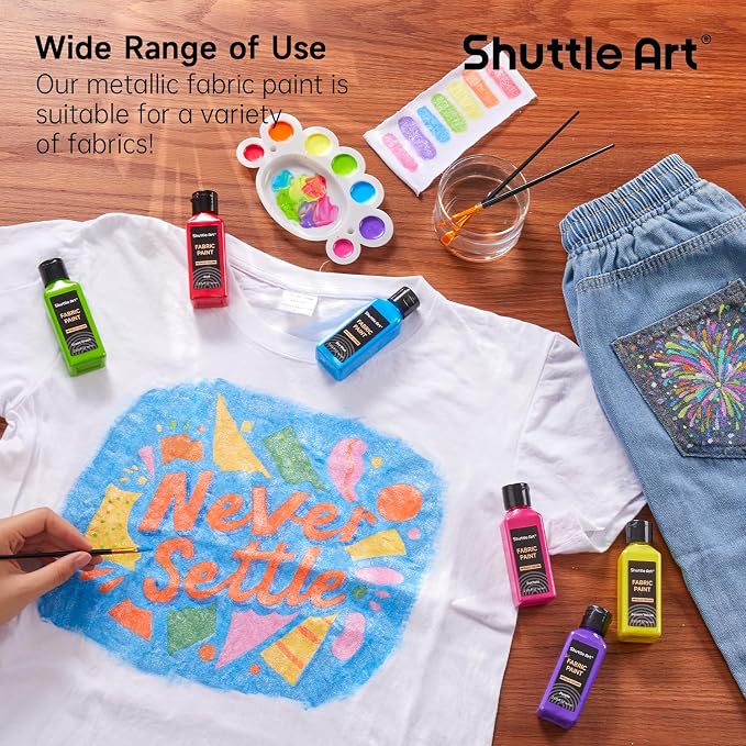 Metallic Fabric Paint, Shuttle Art 18 Metallic Colors Permanent Soft Fabric - Image 4