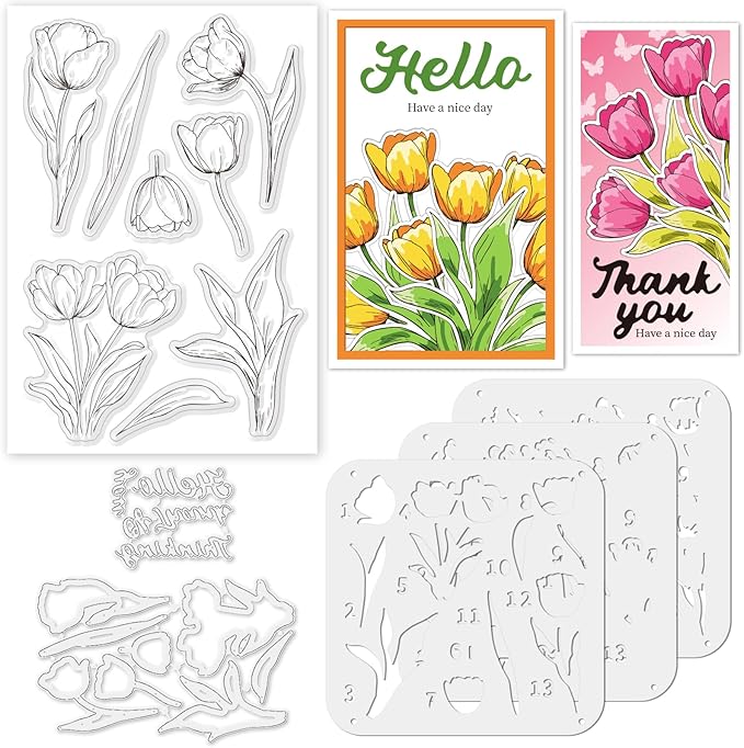 Stamps and Dies for Card Making, Mother's Day Tulip Stamps Die Cut Stencils by ACRNIGHEET
