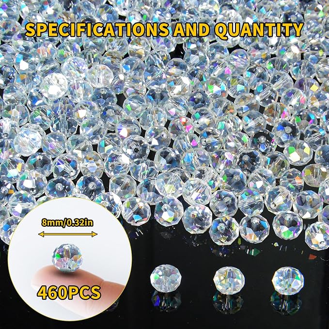 460Pcs 8mm Crystal Glass Beads for Jewelry Making Beads for Bracelets Necklace - Image 2