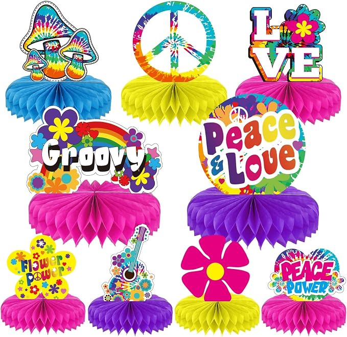 Tevxj 60's Hippie Party Honeycomb Centerpieces 70's Themed Party Supplies Table by Tevxj