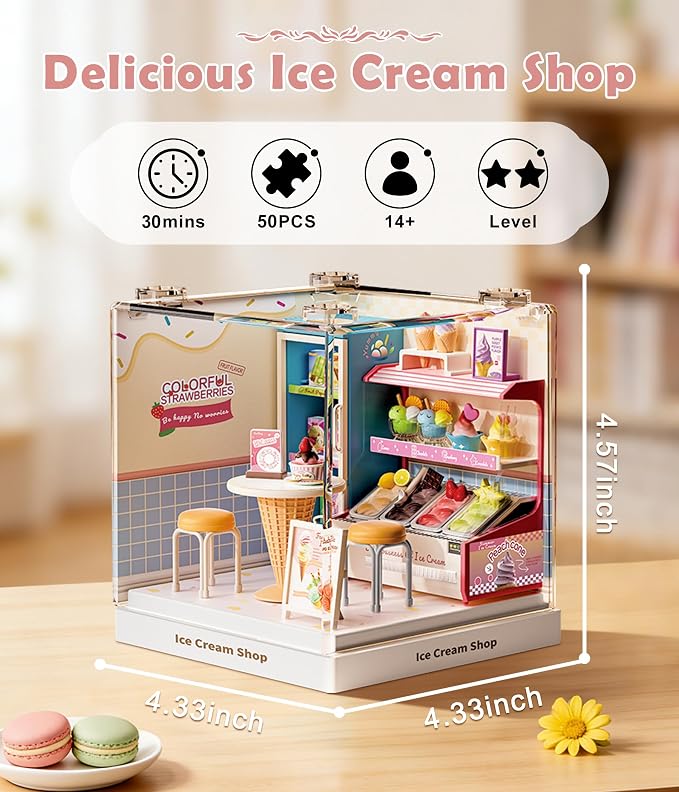Ice Cream Shop Miniature House Kit, Plastic DIY Dollhouse - Image 2