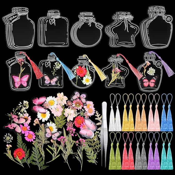 TaoBary 91 Pcs DIY Handmade Transparent Dried Flower Bookmark Set Include by TaoBary