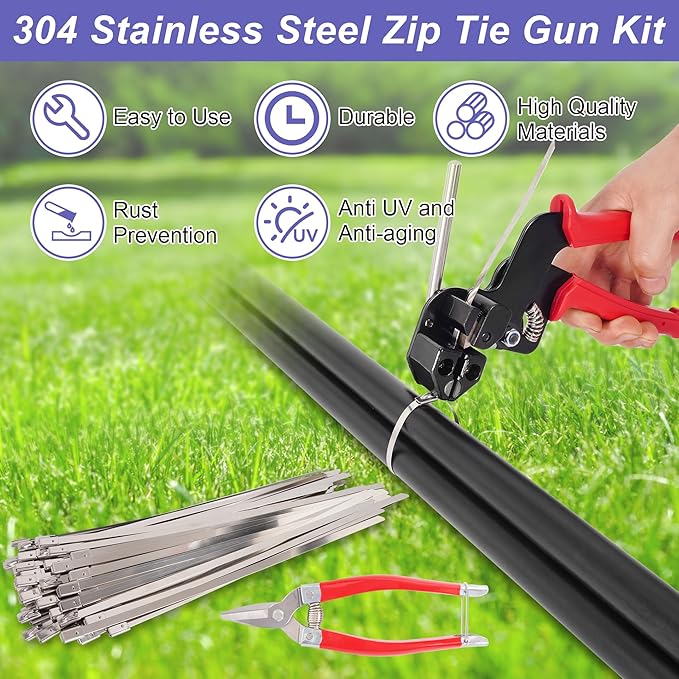 RUTU Stainless Steel Zip Tie Gun Set, All-in-one Stainless Steel Cable Tie Gun Set with 150pcs Zip Ties, Adjustable Resistant Heavy Duty Cable Ties for Exhaust Pipes Automotive Poultry Fence