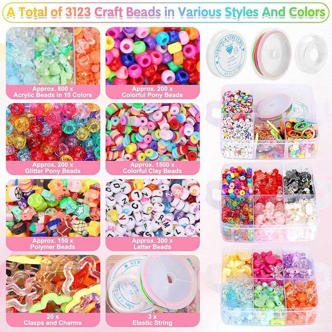 3123Pcs Assorted Acrylic Beads Kit - Image 2